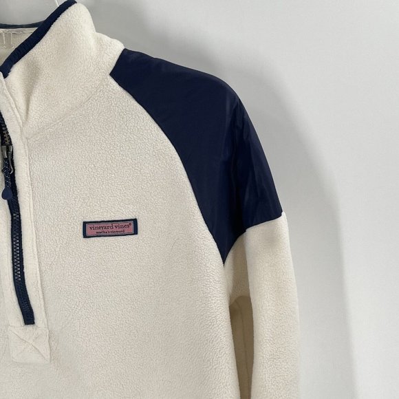 Vineyard Vines Harbor Fleece Shep 1/4 Zip Pullover White Navy Blue Sz Medium - Picture 3 of 6